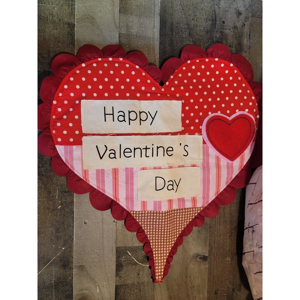 Plush Happy Valentines day heart Pink‎ red polka dot decor sign